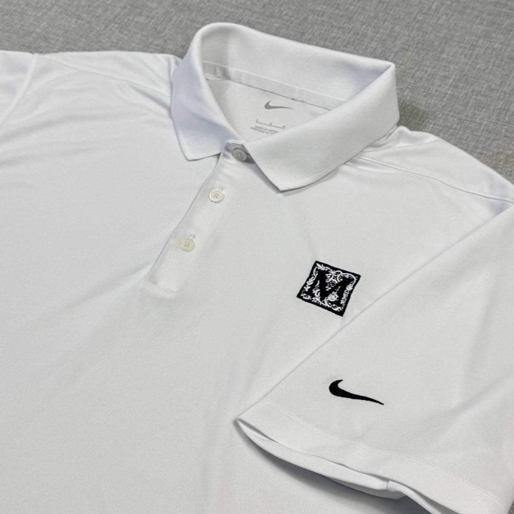 Nike Mediterra Golf Club Polo Shirt Mens Large White Short Sleeve Performance
